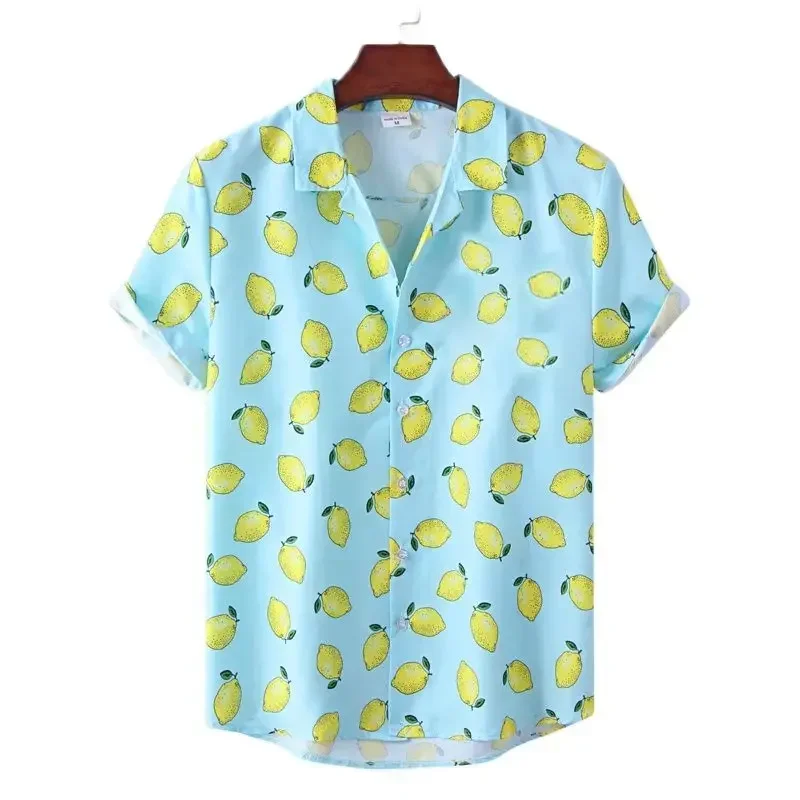 2024 Hawaiian Shirts Men's 3D Lemon Printing Short Sleeve Quick Dry Beach Loose Casual Holiday Party Men's Oversized Shirt Tops