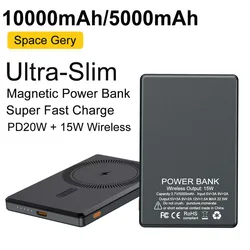 5000mAh PD20W Wireless 15W Powerbank Charger Power 10000mah External bank bateria Portable Ultra Slim Backup Battery