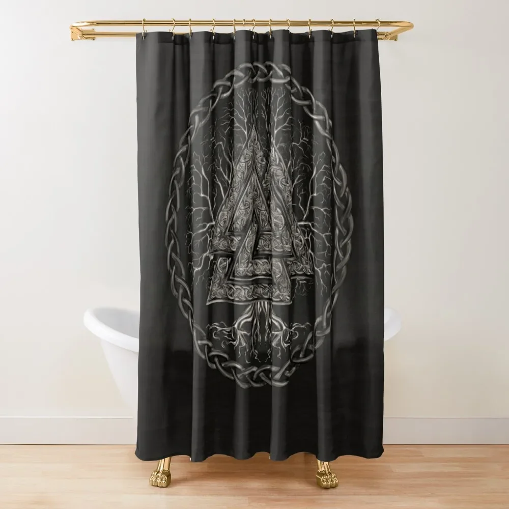 Valknut and Tree of Life Yggdrasil Shower Curtain For Shower Elegant Bathroom Curtain