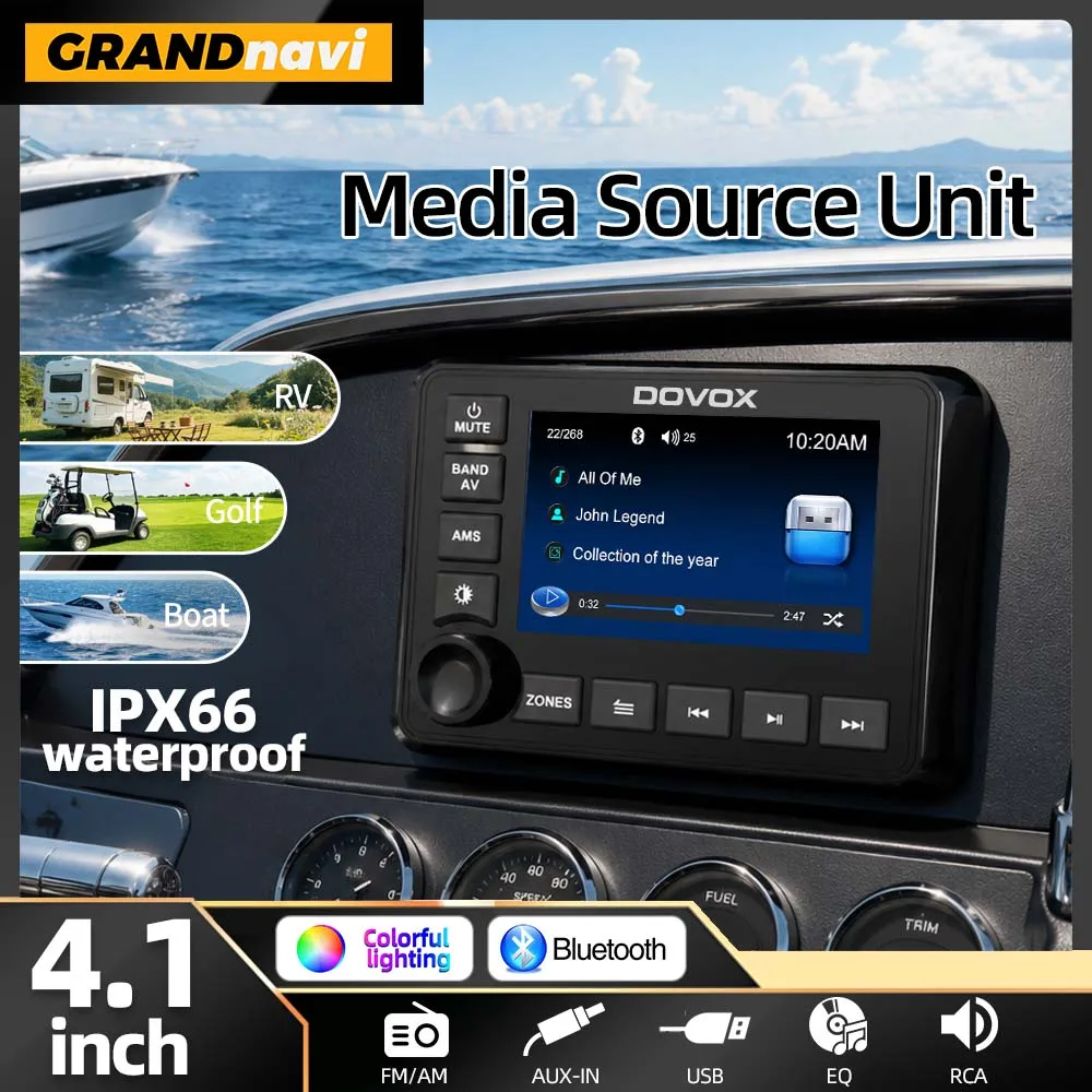 4.1inch TFT Display Marine Stereo Boat MP5 Radio Player Support Bluetooth FM AM For Yacht Gauge ATV UTV SUV RV Cart Motorcycle