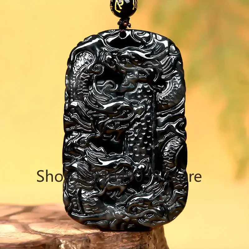 

Natural Myanmar A Jade Pendant with Black Chicken Seed Dragon Brand Zodiac Dragon Jade Pendant Jewelry Upscale Jade Necklace