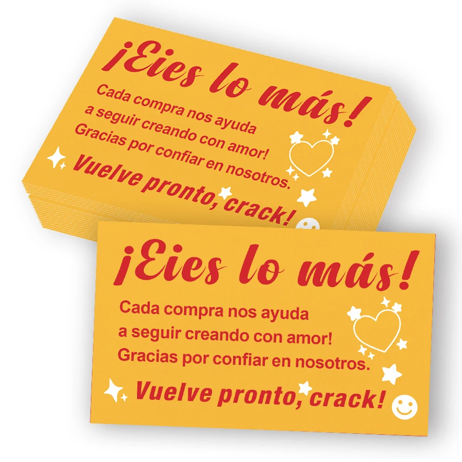 100 cartes de remerciement espagnoles, inserts pour emballages de petites entreprises, cartes de reconnaissance client
