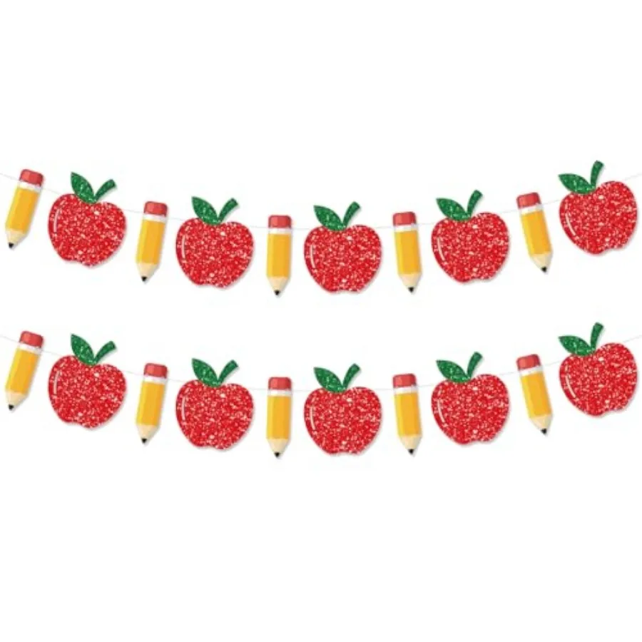 

2Pcs Apple Pencil Banner for Back to School Decorations Pre-Strung Glitter First Day of School Decorations Back To school Garla