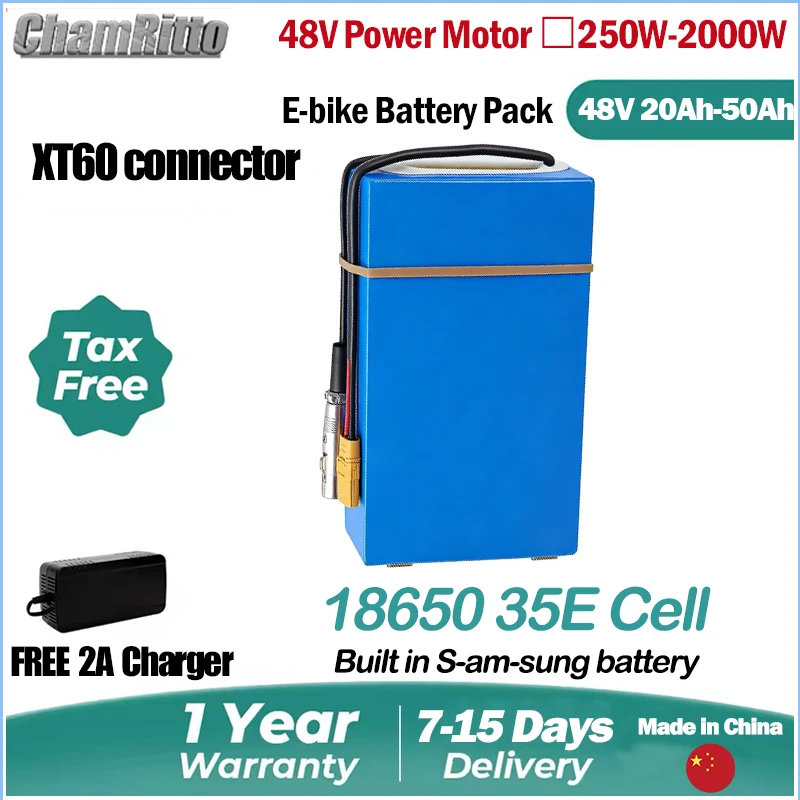 48v 50Ah 30ah E bike Battery Pack 18650 13s5p 1000w Electric Bicycle Escooter Battery for 250w-2000W Motorcycle Electric Vehicle