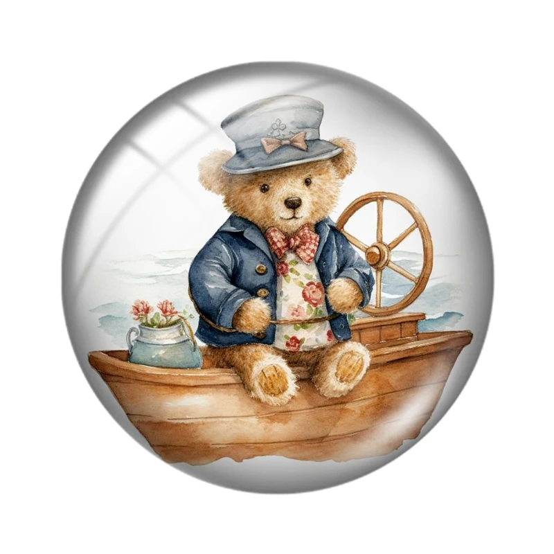 Teddy bear cruise art pattern 10pcs  12mm/18mm/20mm/25mm Round photo glass cabochon demo flat back Making findings