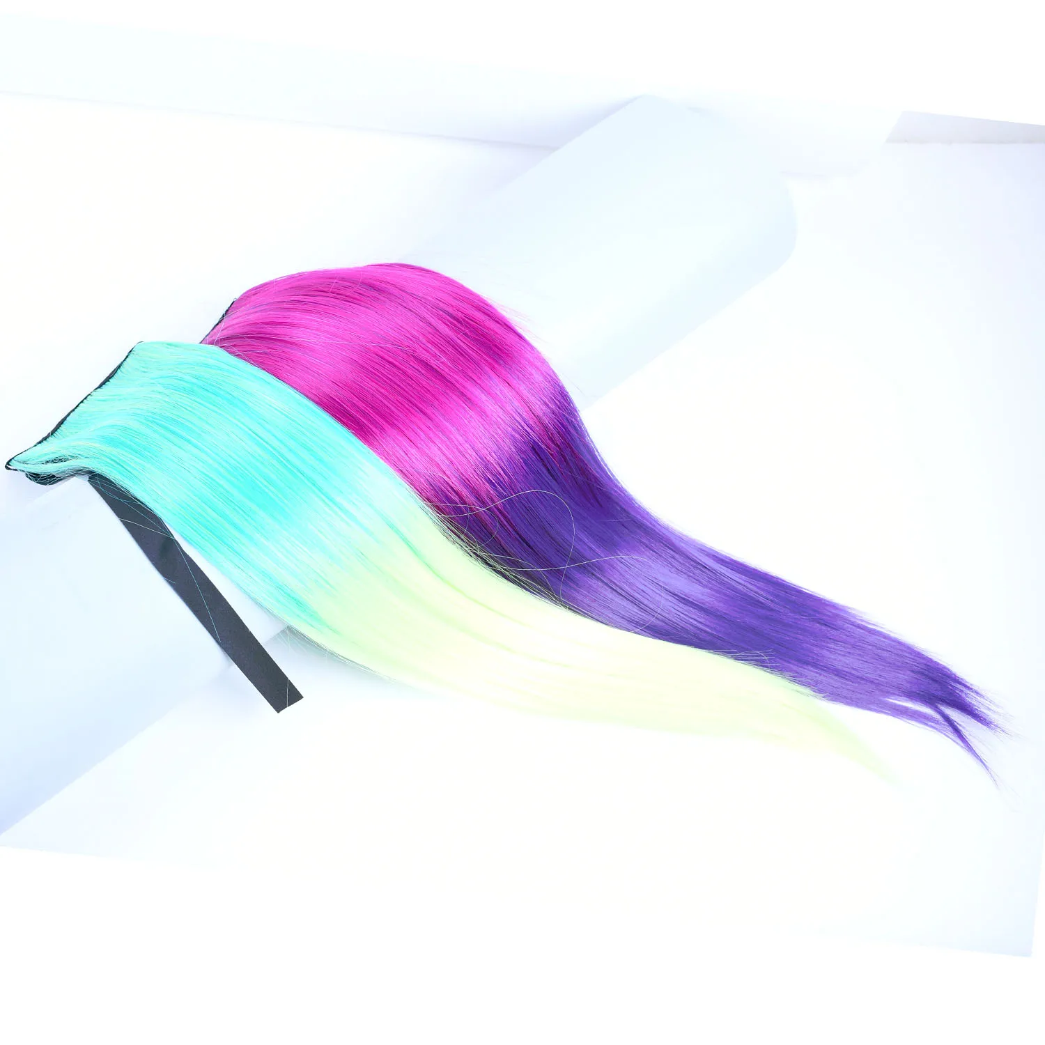 Colorful Ombre 2 Tone Cosplay Ponytail Hair Extension Fake One Piece Clip in Hair Ponytails