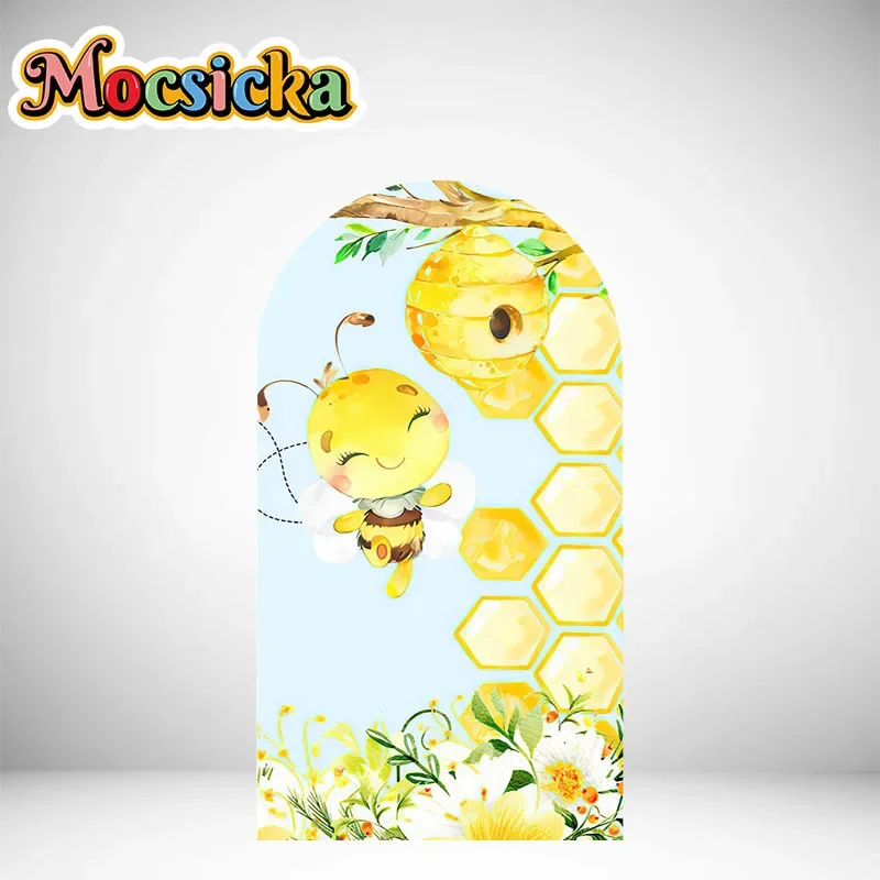 Mocsicka غطاء قوس على الوجهين التصوير خلفية لطيف ليتل النحل خلفية ديكورا الوليد حفلة عيد ميلاد استحمام الطفل الدعائم