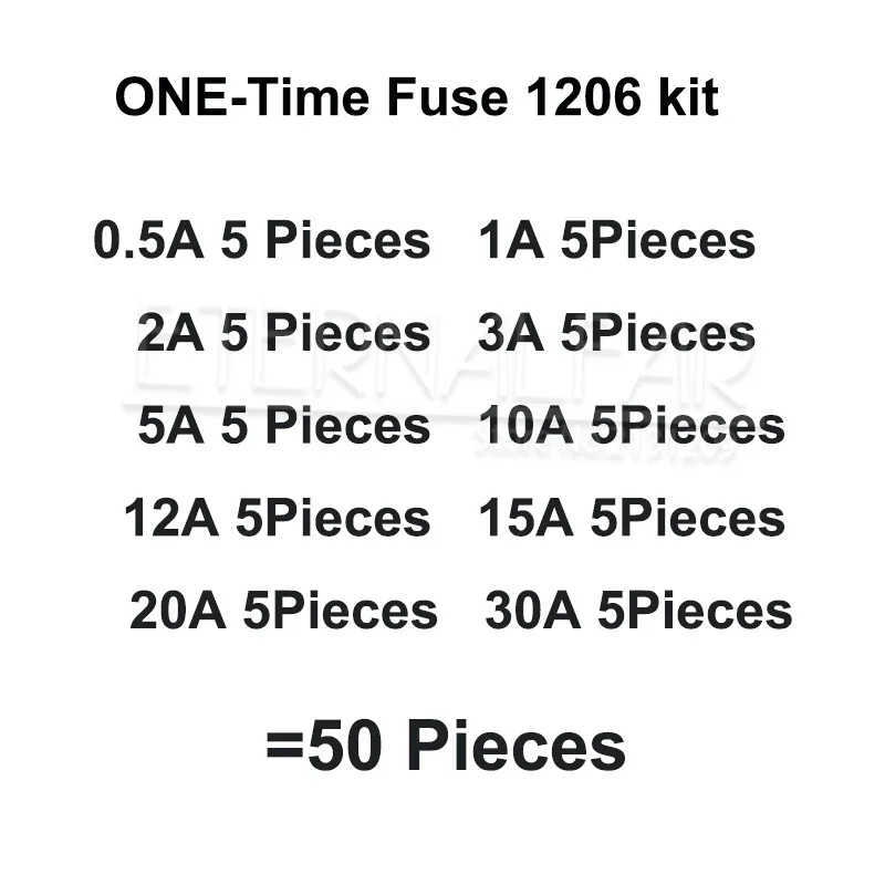 Ein einmaliger SMD-Sicherung mit positivem Trennschalter, 1206 3216, 0,5 A, 1 A, 2 A, 2,5 A, 3 A, 4 A, 5 A, 6 A, 7 A, 8 A, 10 A, 12 A, 15 A, 20 A, 30 A