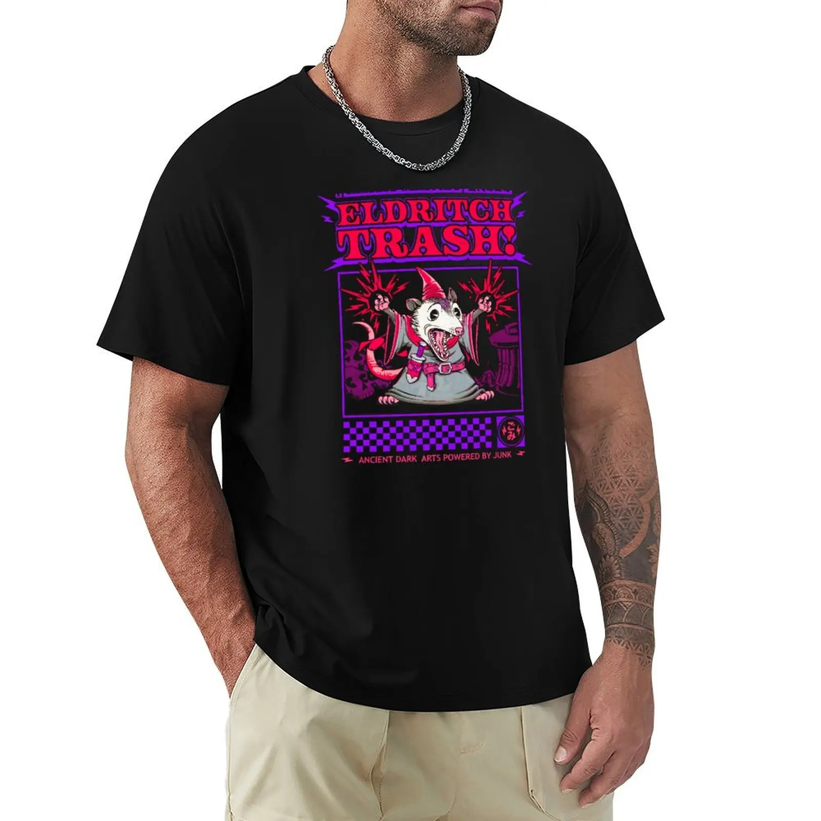 Eldritch Trash Warlock Opossum T-Shirt Graphic Print Short Sleeve T-Shirt