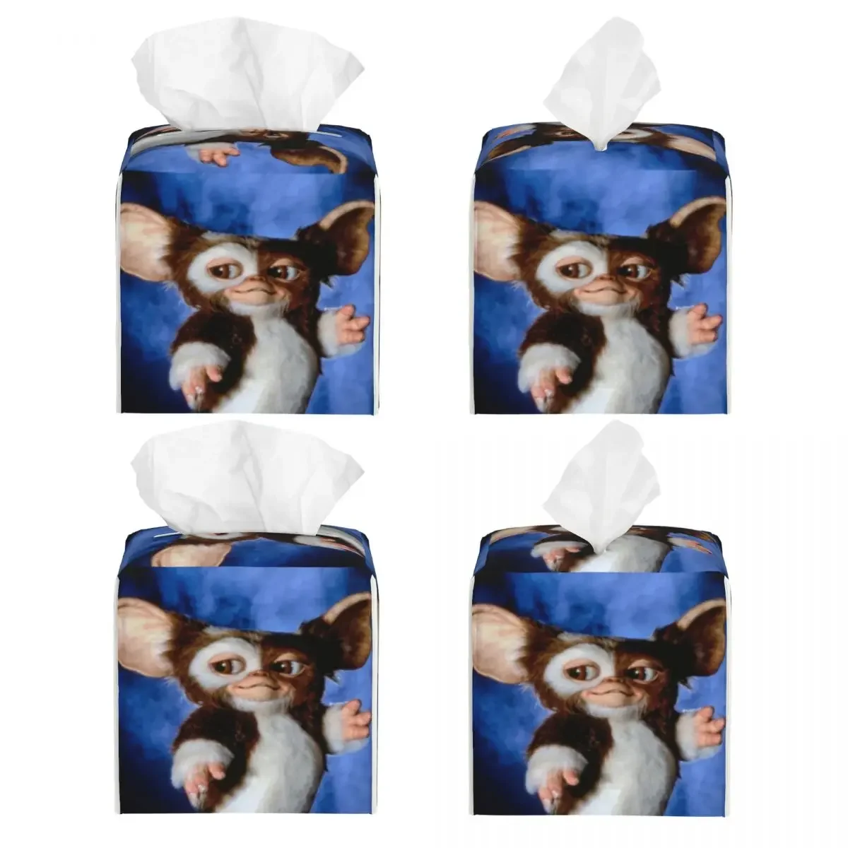 Custom Gremlins Tissue Box Cover PU Leather Square Gizmo Mogwai Monster Movie Facial Tissues Holder for Office