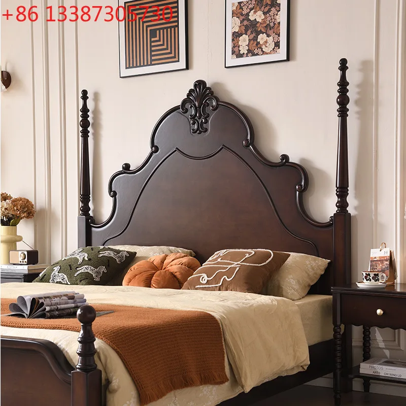 

Американская кровать в стиле кантри с римскими колоннами, из массива дерева, 1,8 метра, двуспальная, для главной спальни, французский современный минималистичный дизайн.