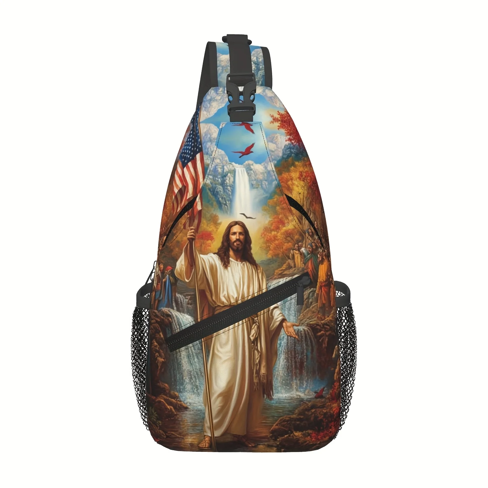 Crossbody Chest Bag Hiking God Bless America Shoulder Bag Folding Large Capacity Fashion Durable Can Be Used For Shopping