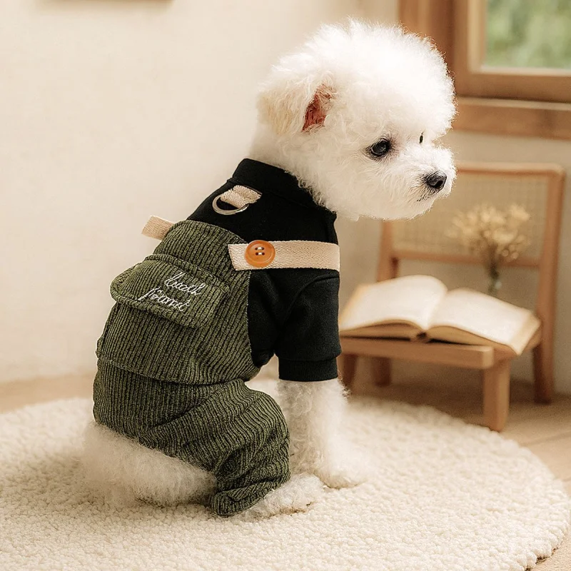 

Pet Dog Cat Dungarees "Best Friends" Autumn Winter Warm, Cute Small Puppy Comfortable Cozy Overalls Outfit