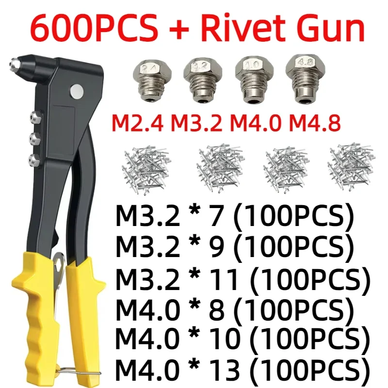 120/200/400/600PCS Heavy Duty Riveter Gun Set Hand Riveter Set Blind Rivet Pliers Gun DIY Rivets Nut Automotive Tools