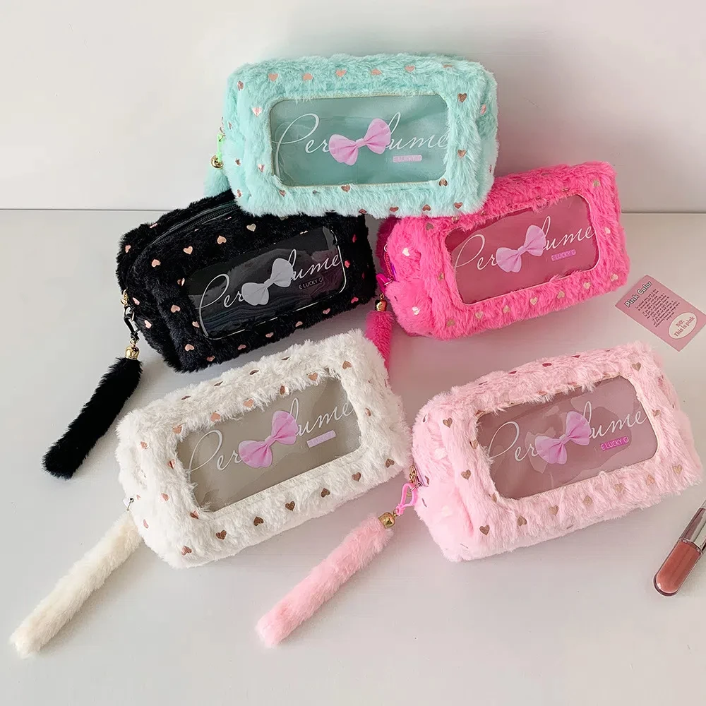 

Plush PVC Y2K Bow Stationery Bag Bowknot Desktop Storage Korean Style Pencil Case Cosmetics Card Pen Large Capacity