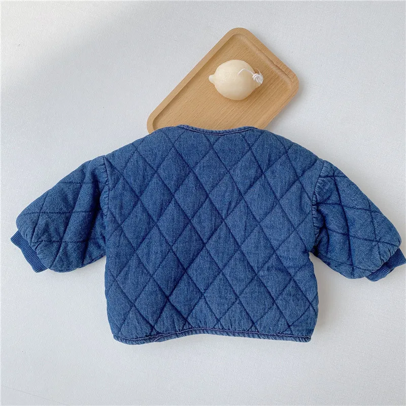 Baby\'s winter denim plush warm jacket children\'s single breasted thickened casual cardigan 2023  boys clothes  winter coat