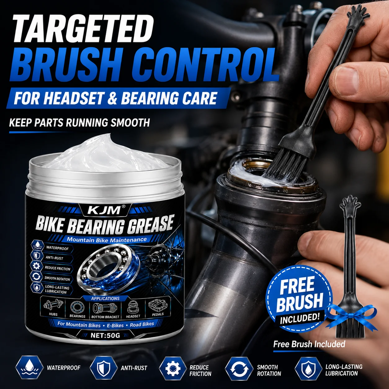 KJM Bike Bearing Grease Mountain Bike Hub Bottom Bracket Pedal Waterproof Anti-Rust Long-Lasting Lubricant 50G view 5