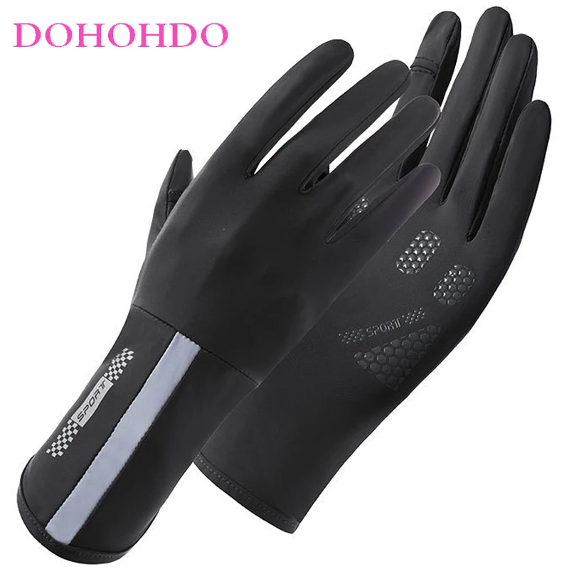 

Ice Silk Gloves Extended Edition Lady's Anti-skid Touch Screen With Dew Finger Ultra-thin Summer Semicircle Design Black Gloves