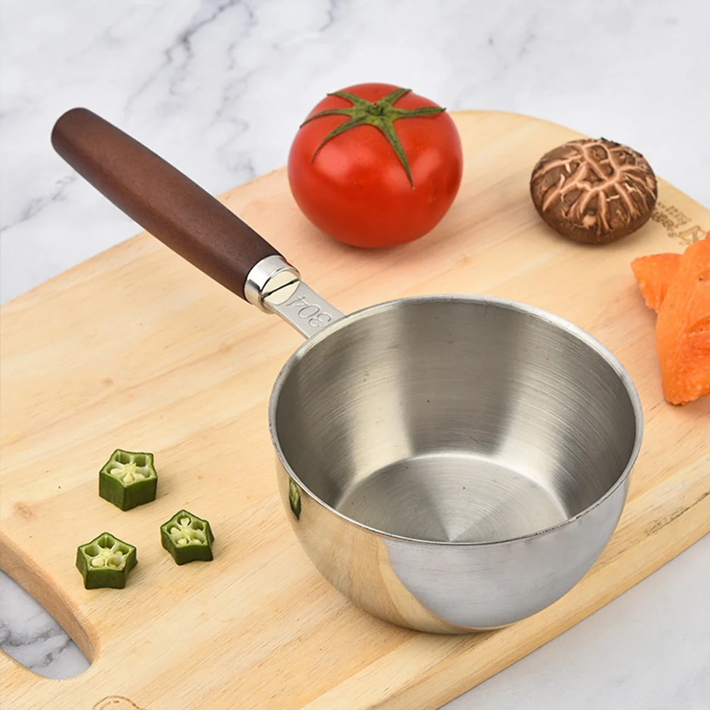 

Mini Oil Heating Pot Stainless Steel Spout Small Sauce Pan With Wood Handle For Milk Coffee Butter Easy Clean Cooking Pot