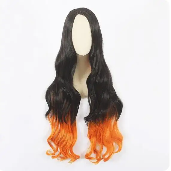 Synthetic Hair Demon Slayer Kamado Nezuko Cosplay Wig Long Curly Costume Wigs