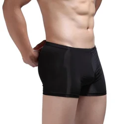 Ice Silk Men Boxers Trunks Stretch Underwear Low Rise Shorts U Convex Pouch Panties Mens See Through Underpants Sleep Bottoms