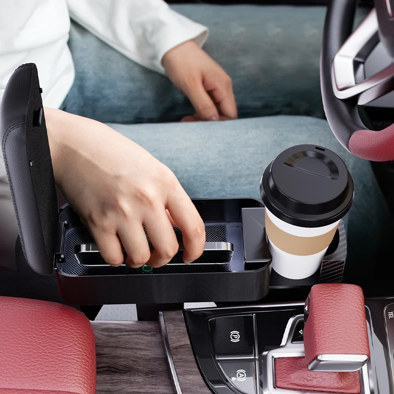 Konsol Tengah Mobil Sandaran Tangan Tempat Cangkir Ganda USB Qi Pengisian Daya Nirkabel Tinggi Dapat Disesuaikan Aksesori Interior Otomatis Kulit PU ​ ​