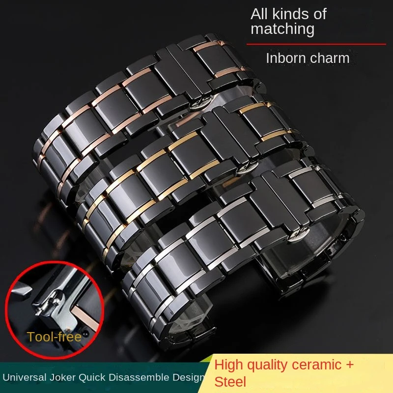 Ceramic Watch Strap Men's Women's Precision Steel Watchband for Panerai Haitian King Hamilton Tissot Watch Chain 18mm 20mm 22mm