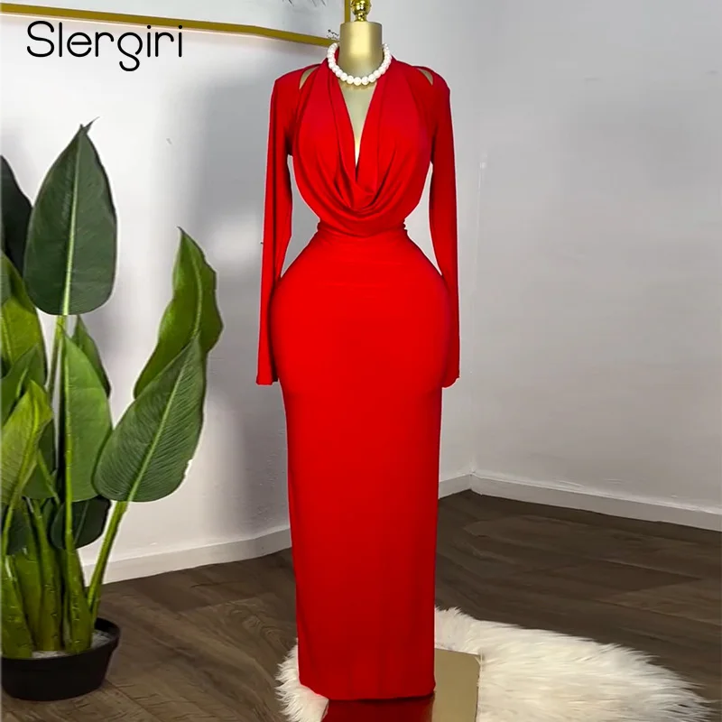 

Slergiri Women's Swinging Collar Long Sleeve Maxi Dress 2025 Spring New Evening Party Elegant High Waist Hip Wrap Long Dresses