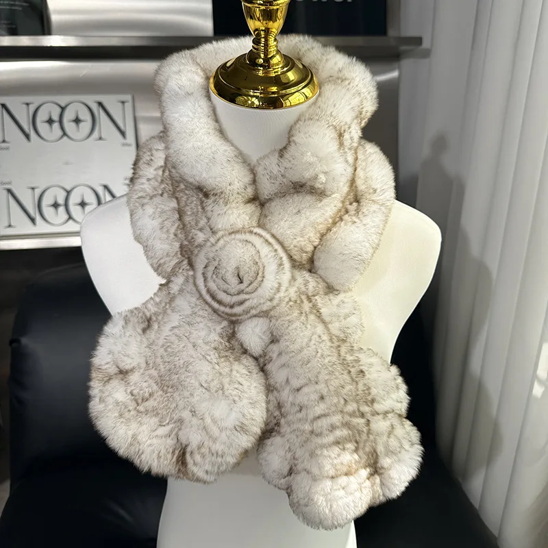 

Женский двусторонний вязаный шарф из натурального меха кролика рекс, зимняя теплая модная женская пушистая накидка ручной работы с рюшами