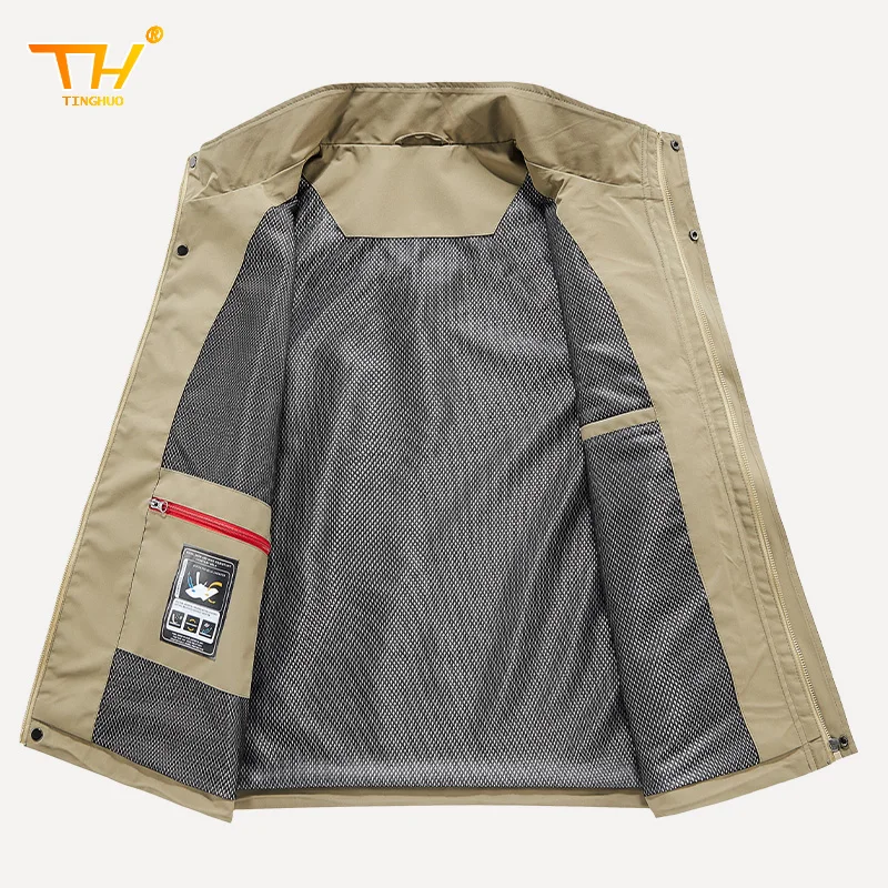 Colete masculino jaqueta com zíper respirável ao ar livre pesca sem mangas colete masculino multi-bolso acampamento, caminhadas casacos de caça 5xl