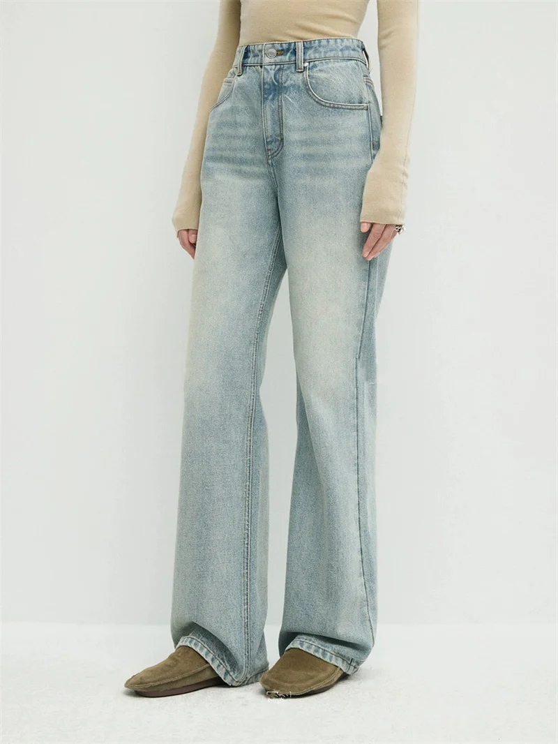 

Spring/Summer Vintage Women's Jeans Simple All-In-One Baggy Women's Pants Fashion Light Straight Leg Jeans