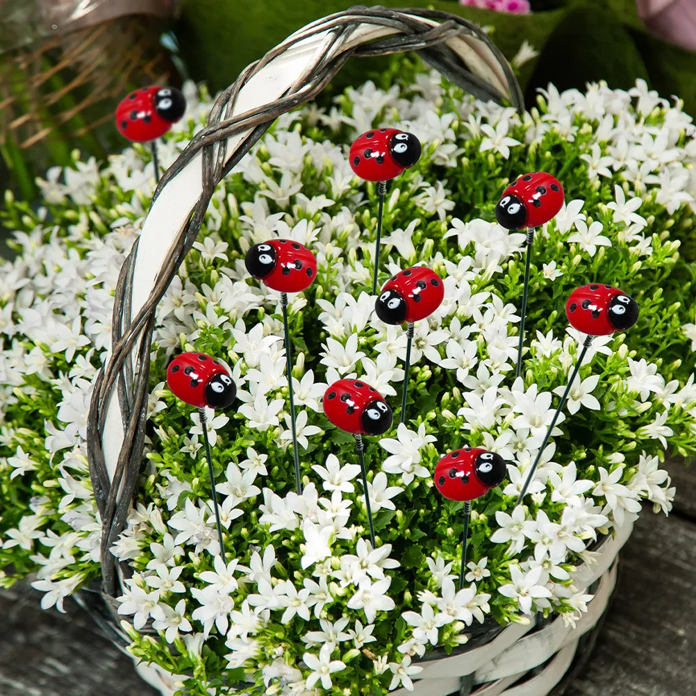 10Pcs Realistic Ladybird Garden Stakes Resin Outdoor Lawn Decorative Yard Ornaments for Patio Garden Decoration with