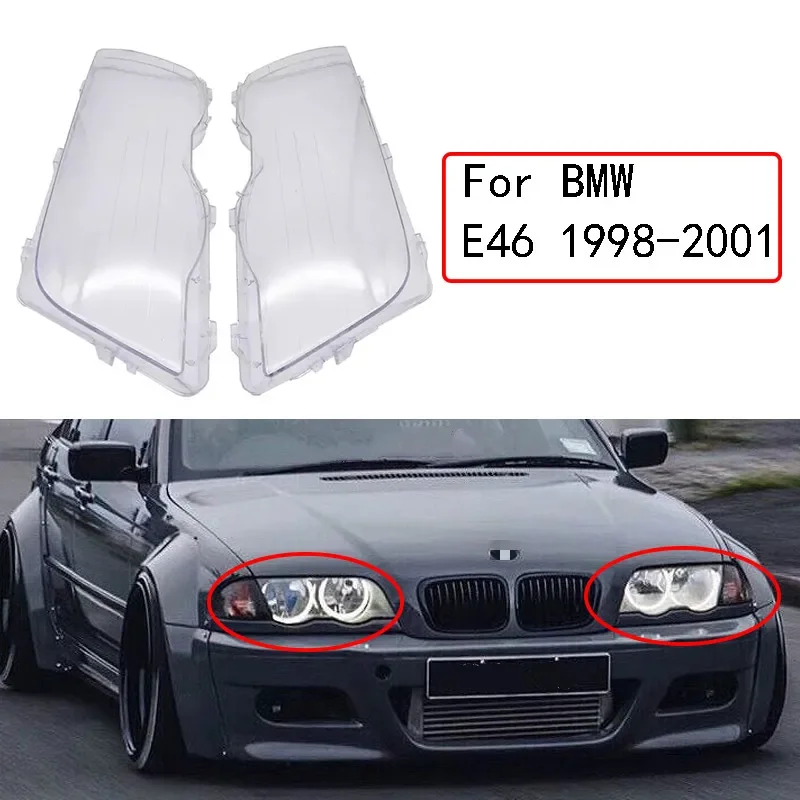 1 Pair Car Headlight Cover Lampshade for BMW E46 3 Series 4 Door 1998-2001 Clear Lens Waterproof Bright Shell Cover