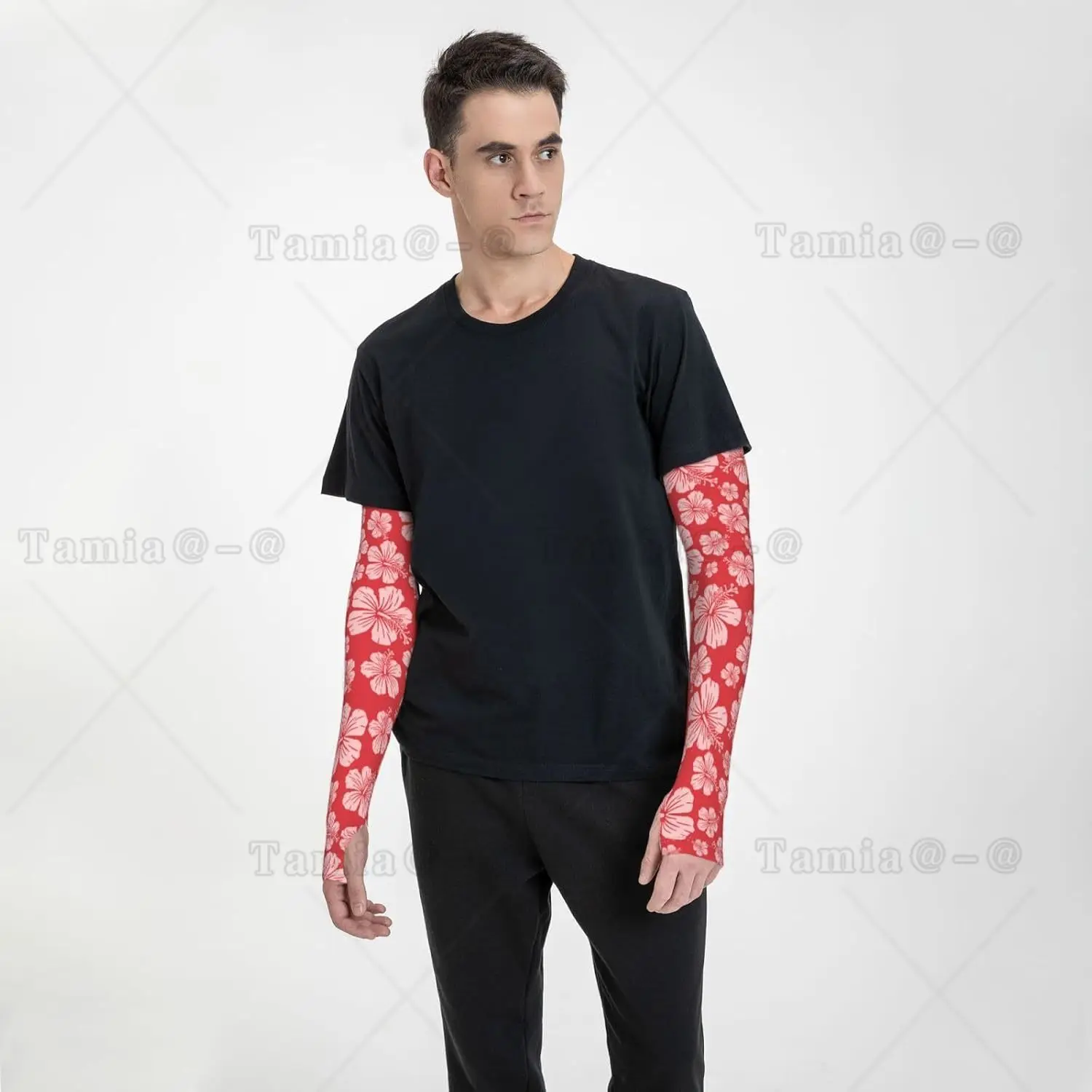 Mangas de brazo con estampado de flores de hibisco rojo, protección solar UV refrescante, deportes para hombres y mujeres, mangas de brazo de baloncesto y Golf