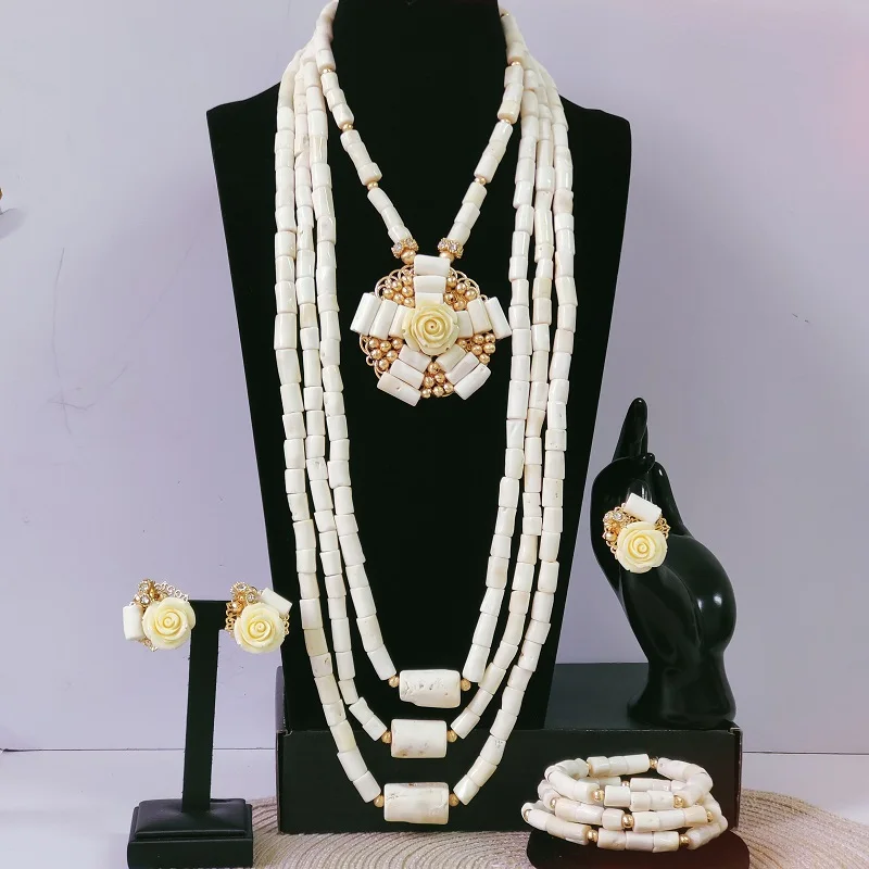 african fashion white original coral beads for nigerian wedding real bride jewelry set