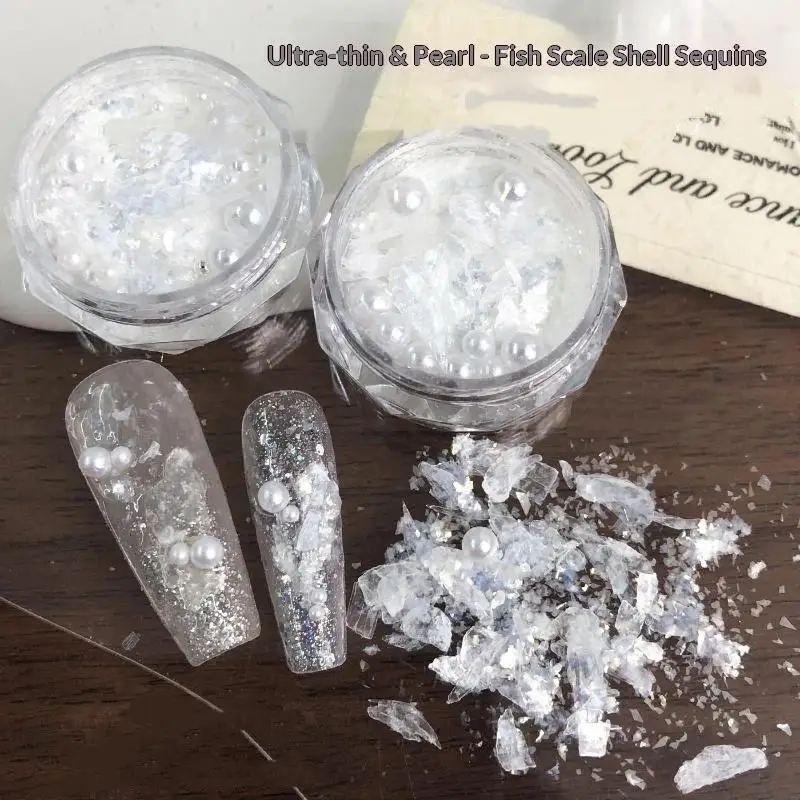 Irregular Transparent Aurora Shell Slices Nail Charms White Imitation Pearl Beads Nail Sequins Flakes DIY Nail Decorations
