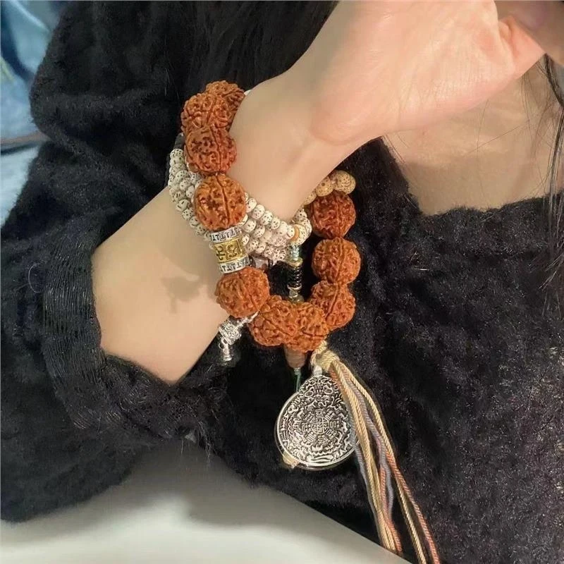 Full-grain Rudraksha bracelet for women, TikTok style, machine-polished Rudraksha beads, single-strand hand-held prayer beads fo