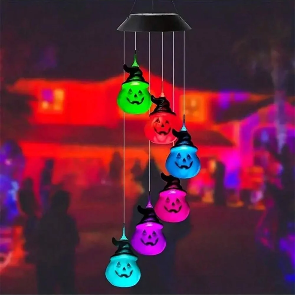 Solar Pumpkin Wind Chime Lights with 8 Modes Waterproof Halloween Garden Decorative Landscape Lamp for Yard Patio Lawn Outdoor