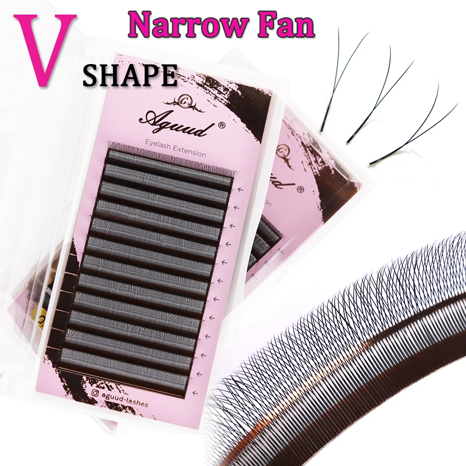 AGUUD 2D V Shaped Premade Volume Fans New Narrow 3d 4d 5d W Eyelash Extension Soft Light Natural Soft Handmade False Mink Lashes
