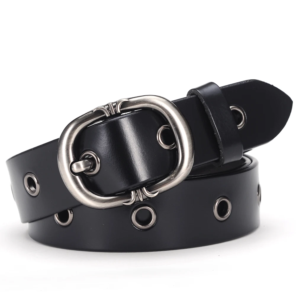 Leather Belts For Women Ceinture Femmes Female Hollow Out Waistband Vintage Genuine Leather Strap Pin Buckle Width:2.8cm