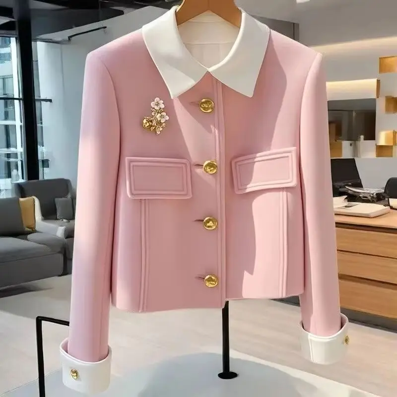 

2025 New Fashion Korean Women Jacket Autumn Casual Pink Single-Breasted Short Windbreaker Coat Female Tops Outerwear Clothing