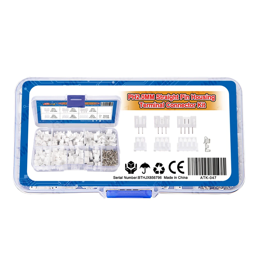 450PCS 2-4P PH2.0 2p 3p 4p pin 2.0mm Pitch Terminal Kit Housing Pin Header JST Connector Wire Adaptor PH Kits for 3D printer
