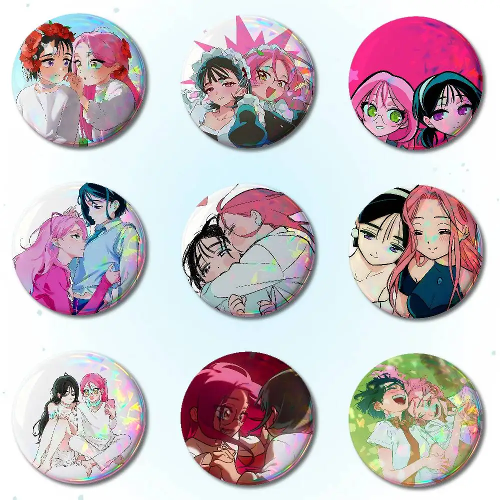 Cute Love M-Mizi And S-Sua Badges Round Brooch Cute Cartoon Idol Cosplay Badges DIY Backpack Clothing Jewelry Pins