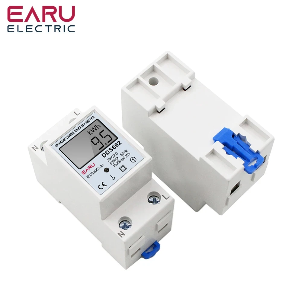 Imagem -04 - Trilho de Ruído Monofásico Dois Fios Lcd Digital Display Wattmeter Consumo de Energia Medidor Elétrico de Energia Kwh ca 230v 50hz