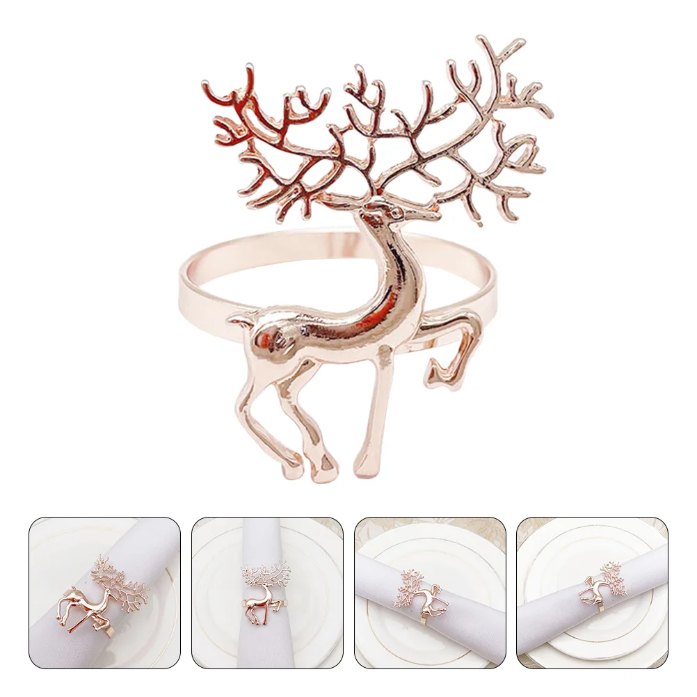 

6 Pcs Christmas Napkin Rings Fawn Napkins Party Decorate Towel Buckle Deer Holder Rosy