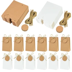 20/50pcs Kraft Paper Gift Box with Ribbon Tags Cookie Candy Packaging Bag Wedding Birthday Party Decor Supplies Christmas Gifts