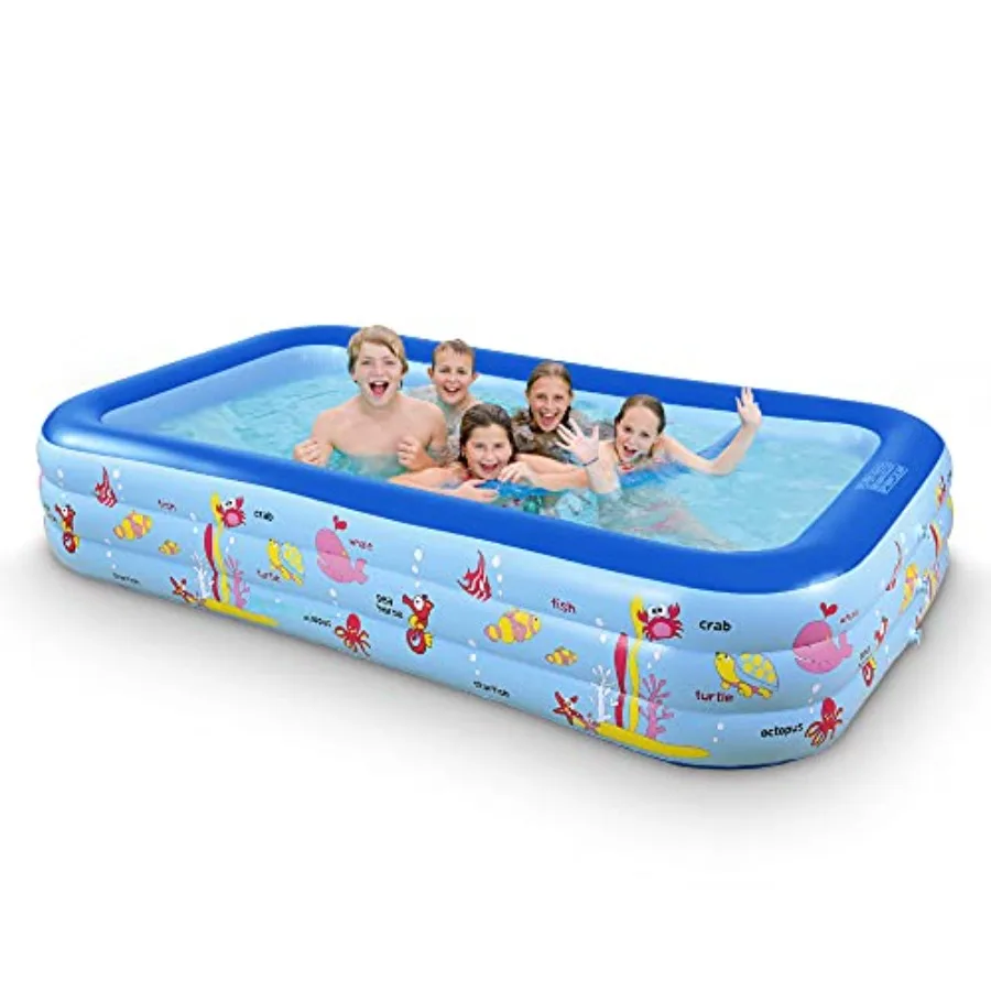

Inflatable Swimming Pool Family Kiddie Pool 117" x 66" x 21" Full-Sized Inflatable Pool for and Adults Blow Up Lounge Pool for