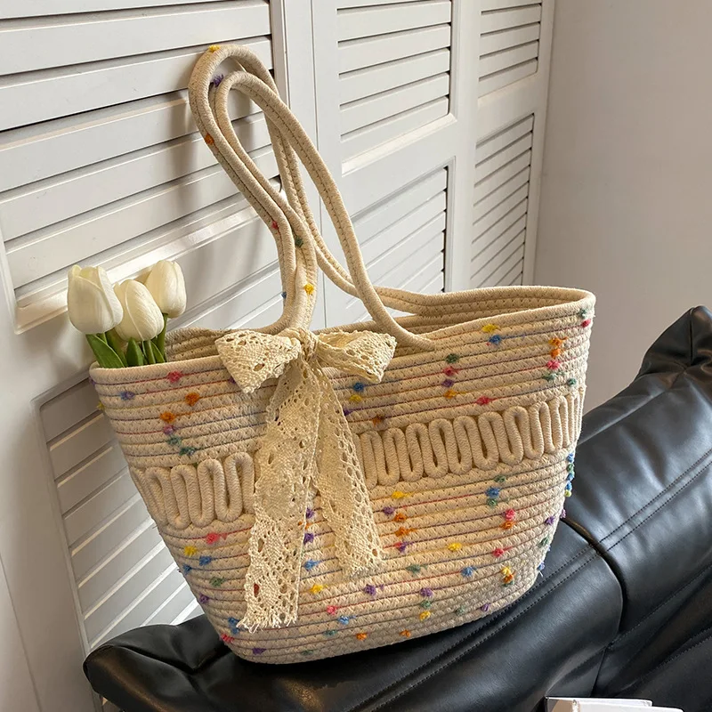 

Large Capacity Beach Bag 2025 Fashionable Versatile Commuting Tote Bag Niche Woven Handbag Fashionable Single Shoulder Large Bag