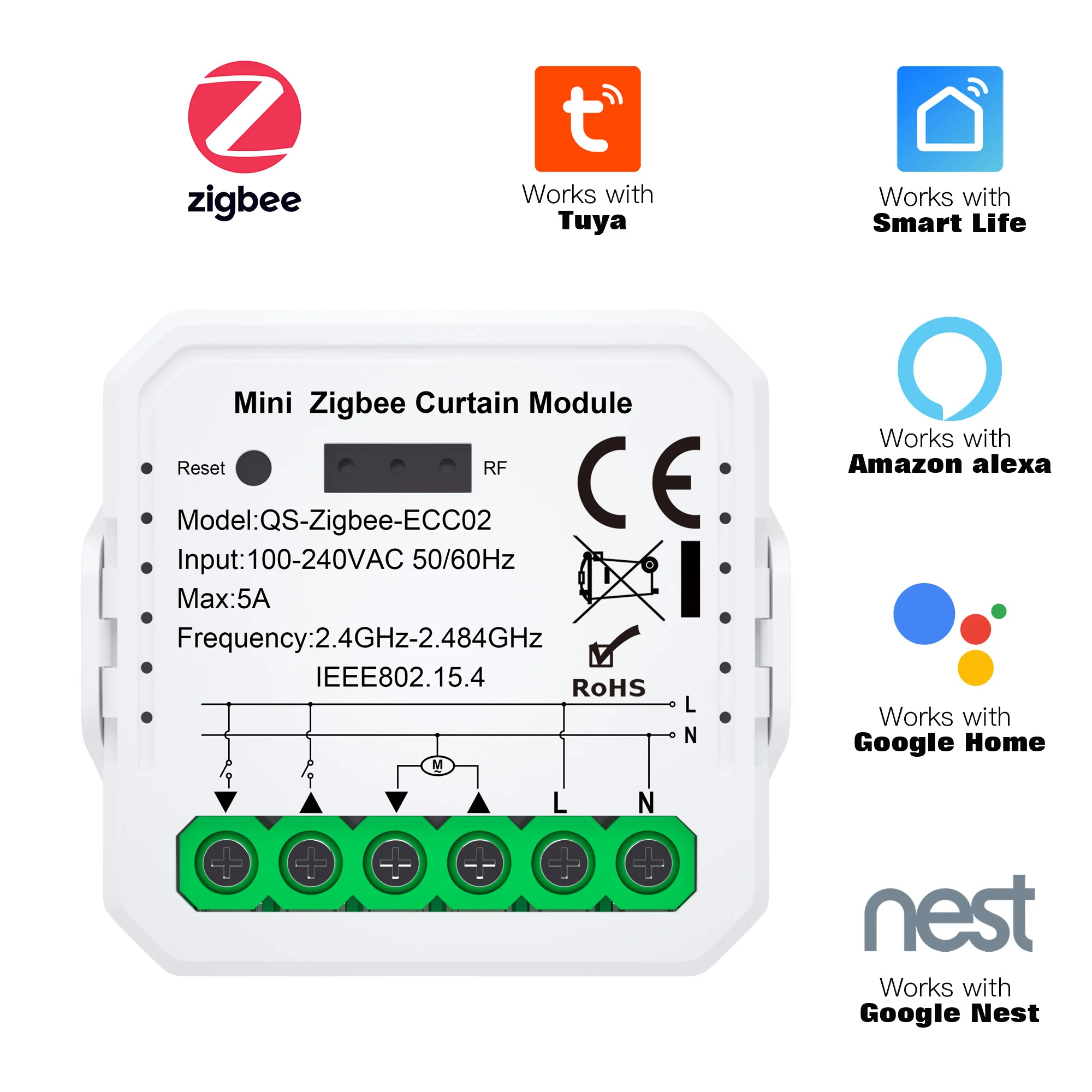 Tuya ZigBee/WiFi Smart Curtain Switch Module For Roller Shutter Blinds Motor DIY RF Function Switch Support Google Home Alexa