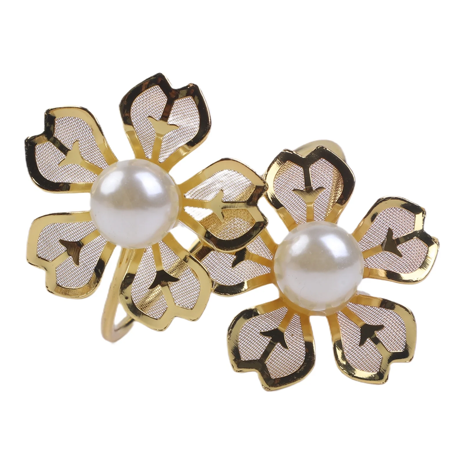 12Pcs Gold Pearl Floral Napkin Rings Metal Napkin Buckles For Wedding Banquet Table Setting Holiday Dinner Decor